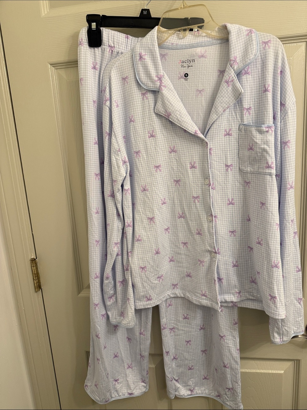 Kids White Pajama Set with Light Purple Bow Print